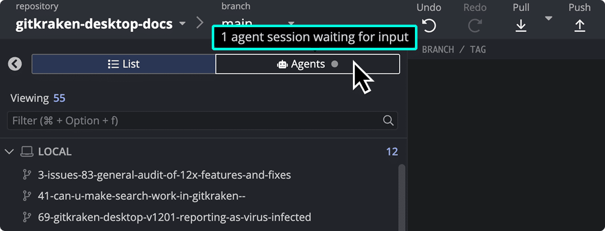 Agent Sessions View showing agent Waiting for input.