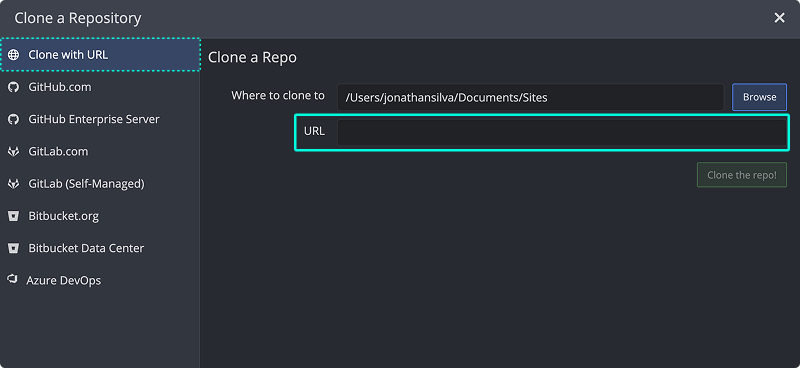 GitKraken Clone Repo Menu