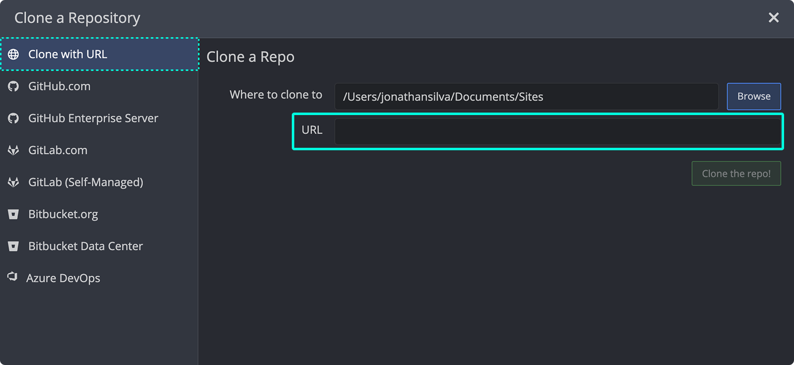 GitKraken Clone Repo Menu