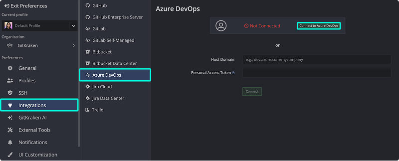 Git hosting integration settings