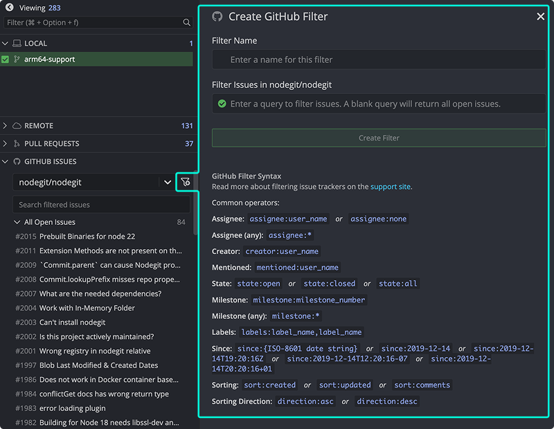 Create GitHub issue filter