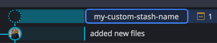 User typing a custom stash name in the GitKraken commit graph WIP node
