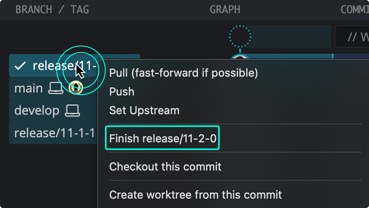 Context menu for finishing a release