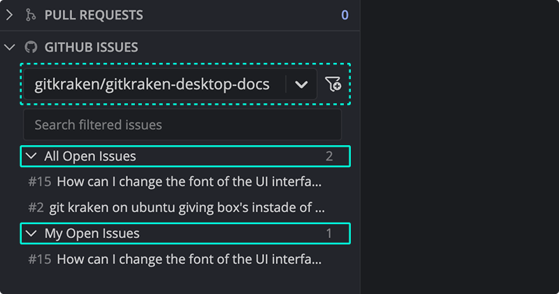 GitHub Issues in Left Panel
