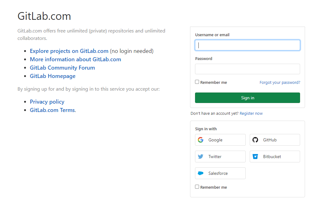 GitLab sign-in screen