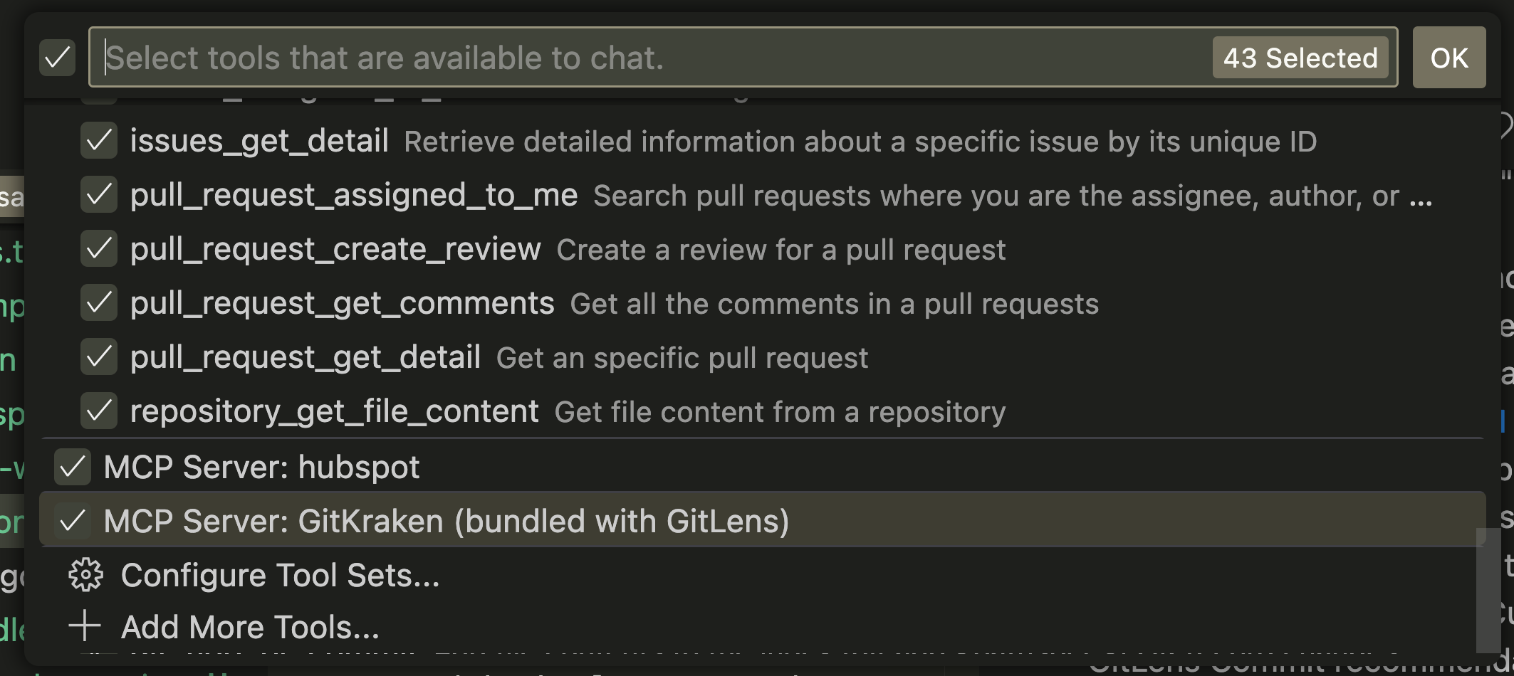 MCP Server: GitKraken listed in bundled GitLens tools.