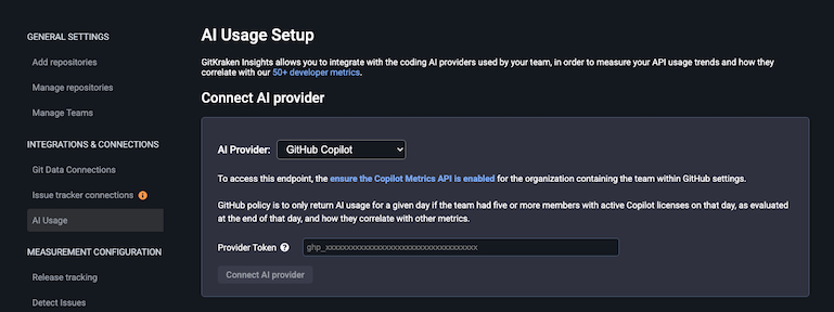 Screenshot of AI provider connection