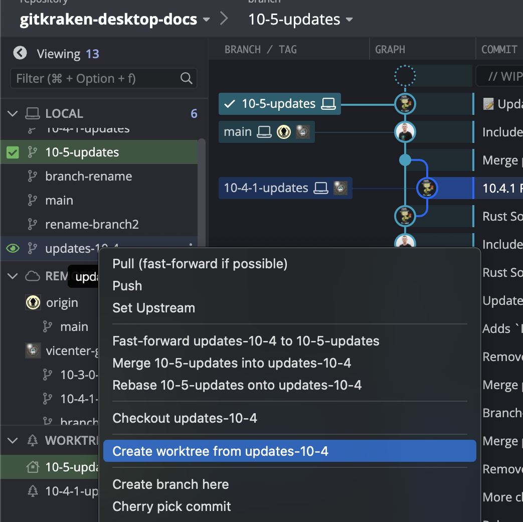Create worktree from branch context menu