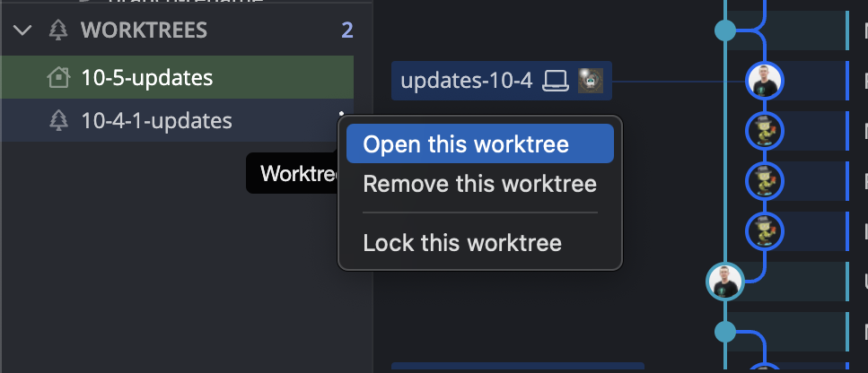 Worktree context menu with open option