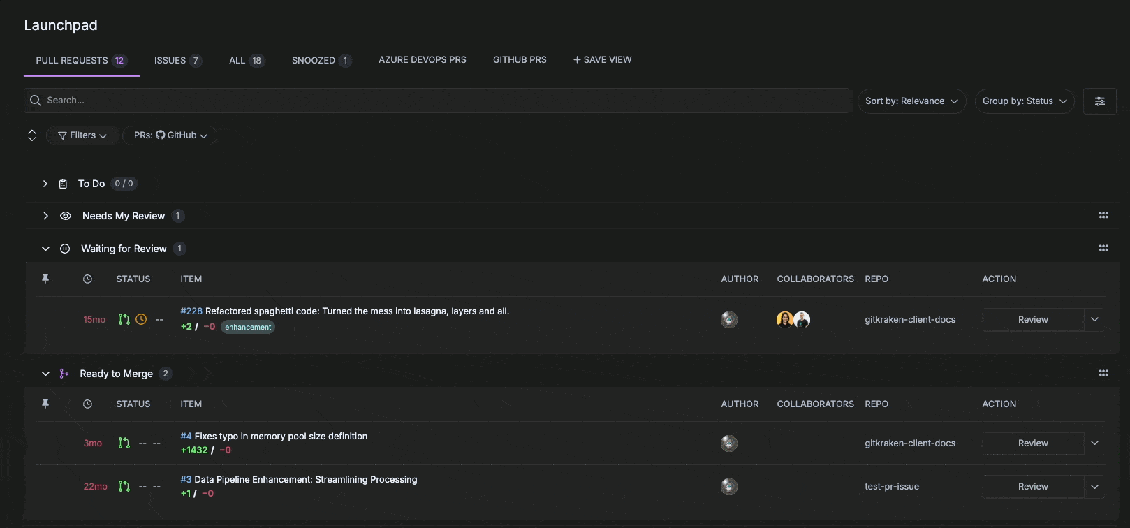 GIF showing pinning and snoozing actions in Launchpad