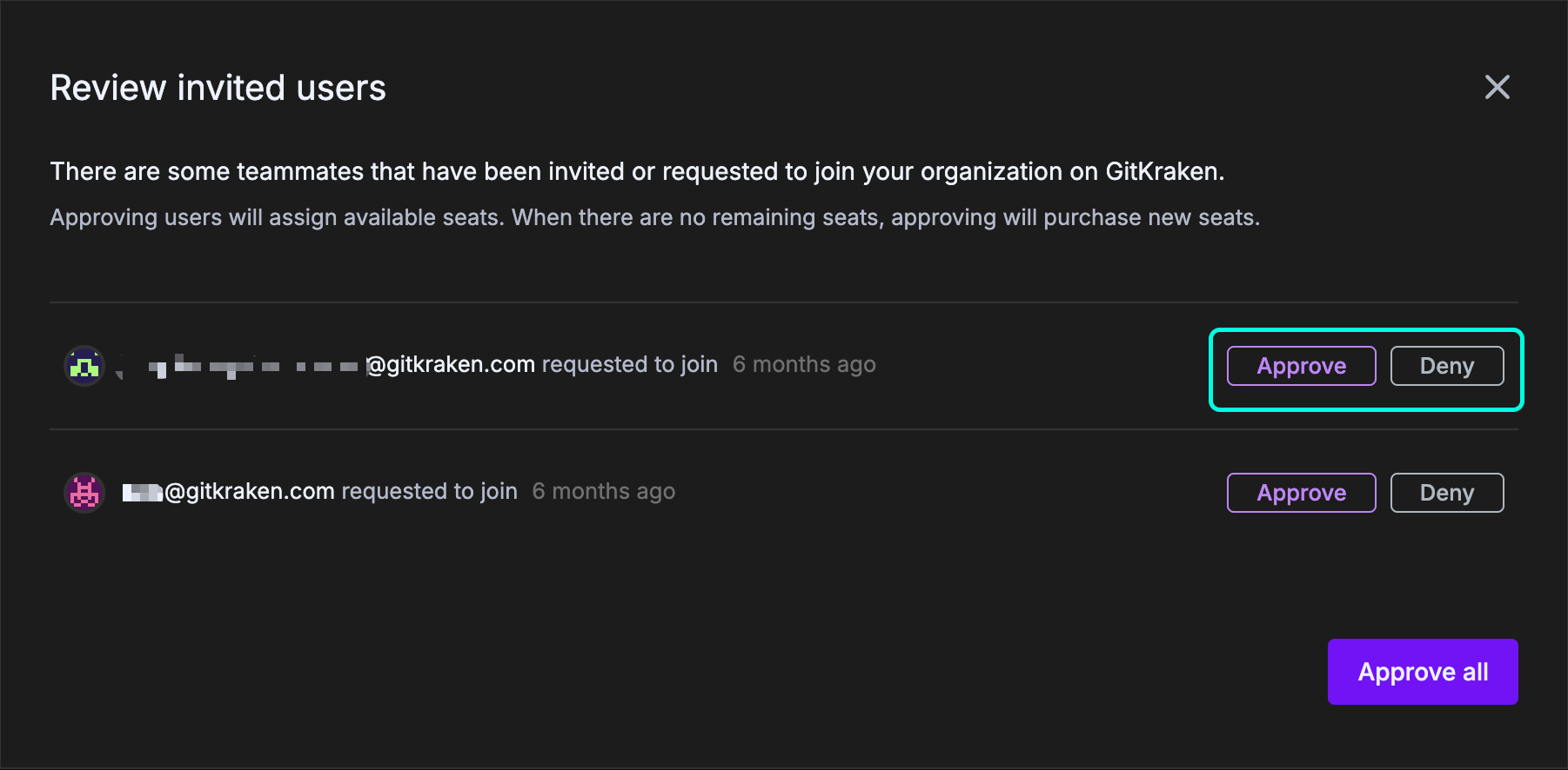 Review and approve user invitation interface