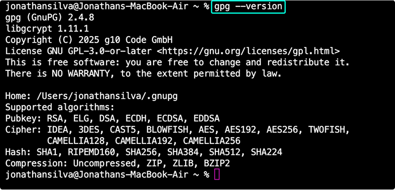 GPG version output