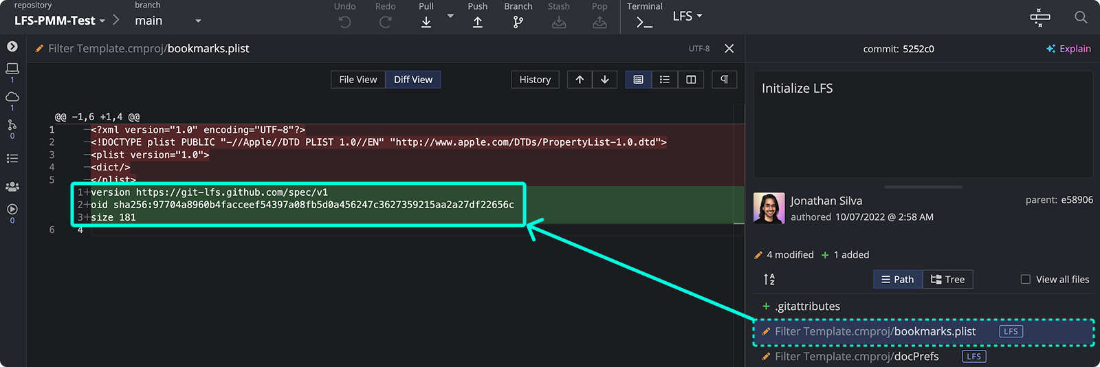 LFS file metadata in GitKraken Desktop