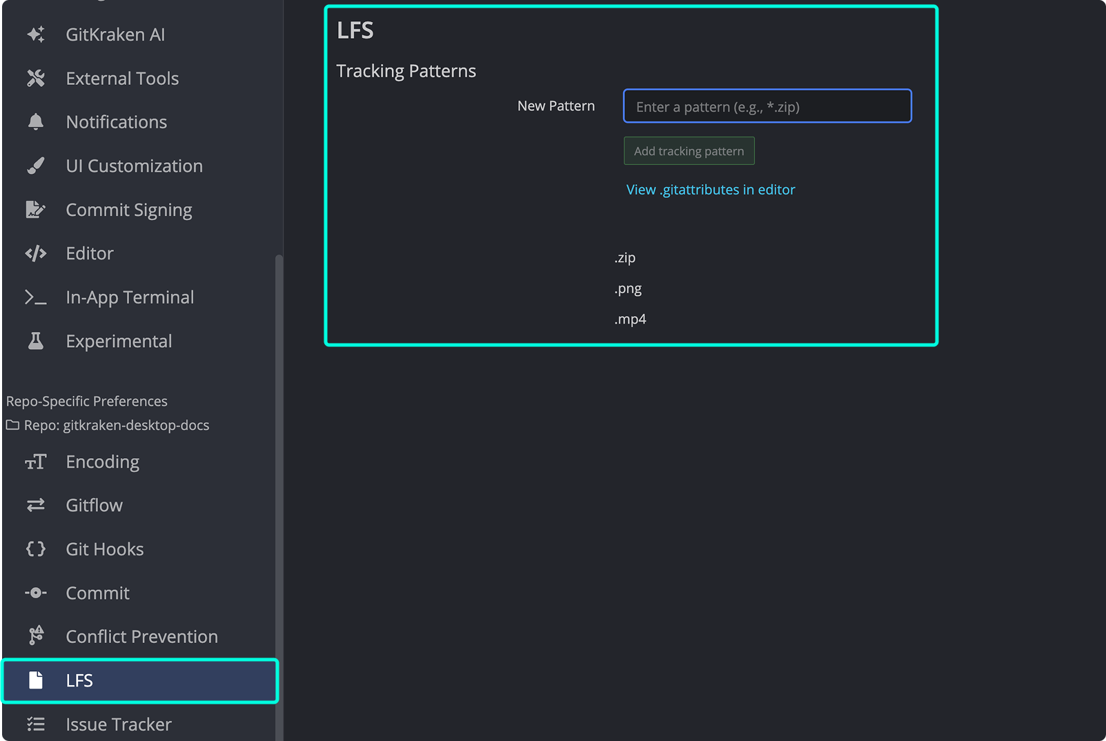 Tracking pattern dialog