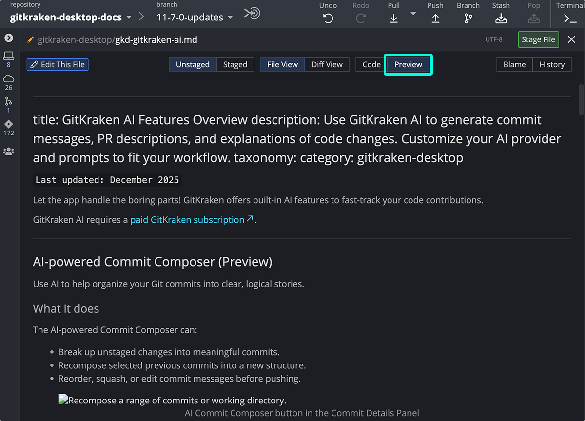 Toggle the markdown preview