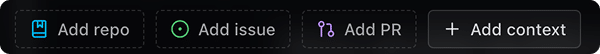 The Composer's four buttons: Add repo, Add issue, Add PR, and Add context