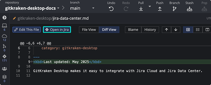 Open file diff in Jira from GitKraken