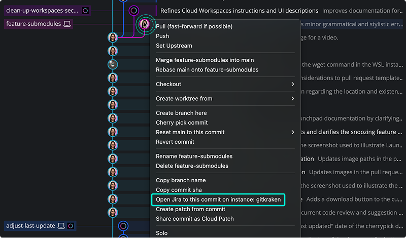Open Jira to a commit from GitKraken