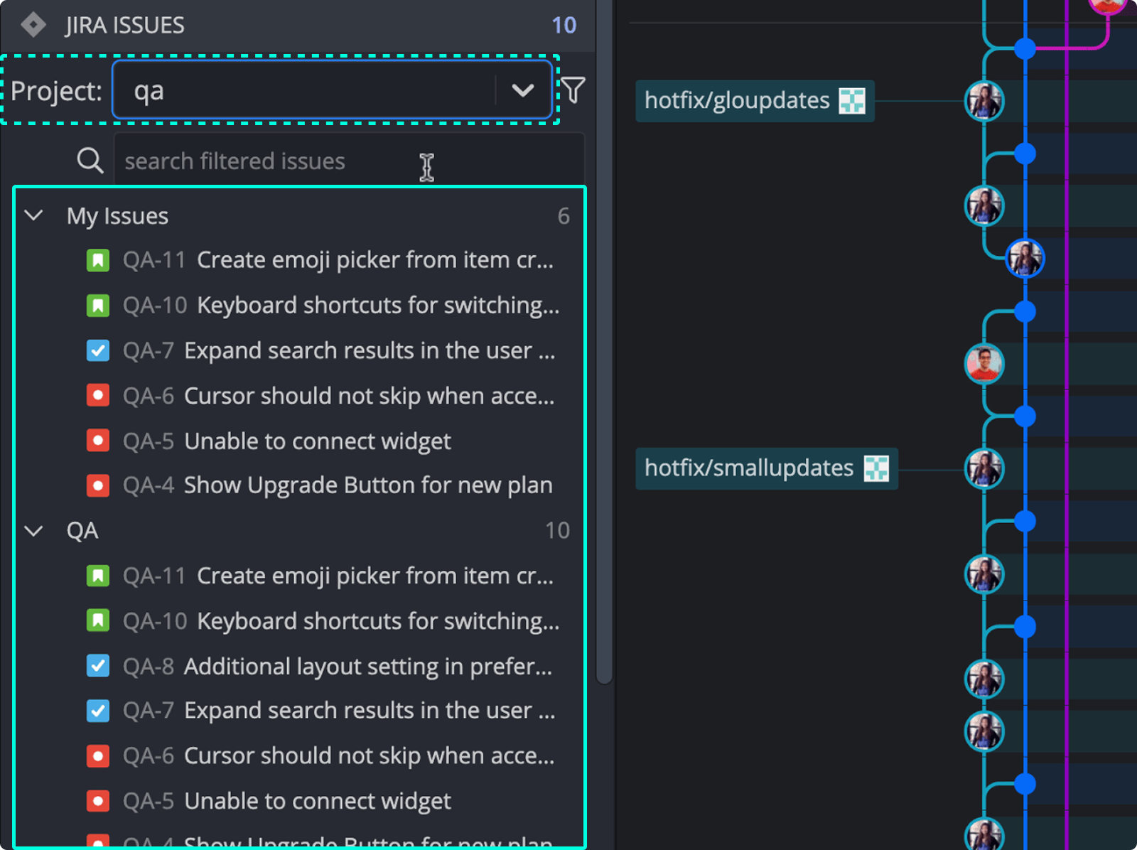 Preview of Jira issues in the Left Panel