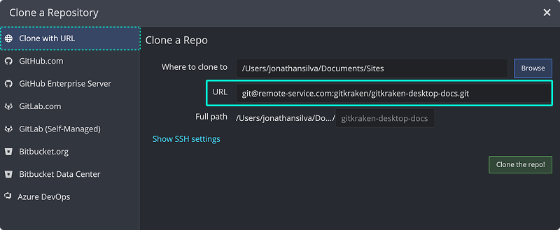 Clone over SSH UI