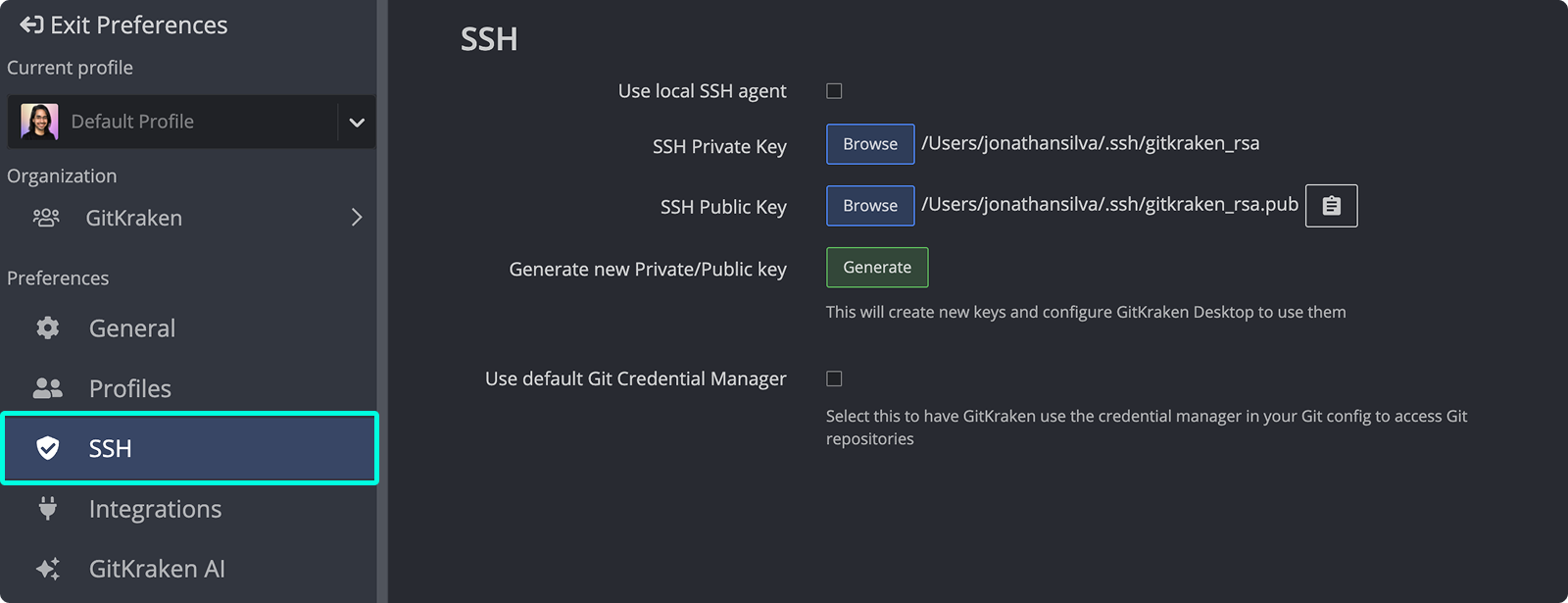 SSH Preferences Menu