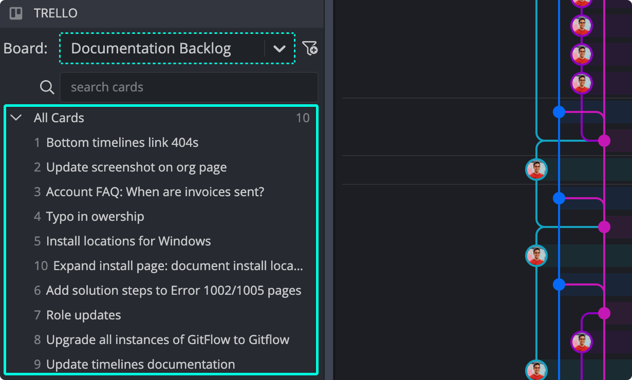Trello cards in Left Panel