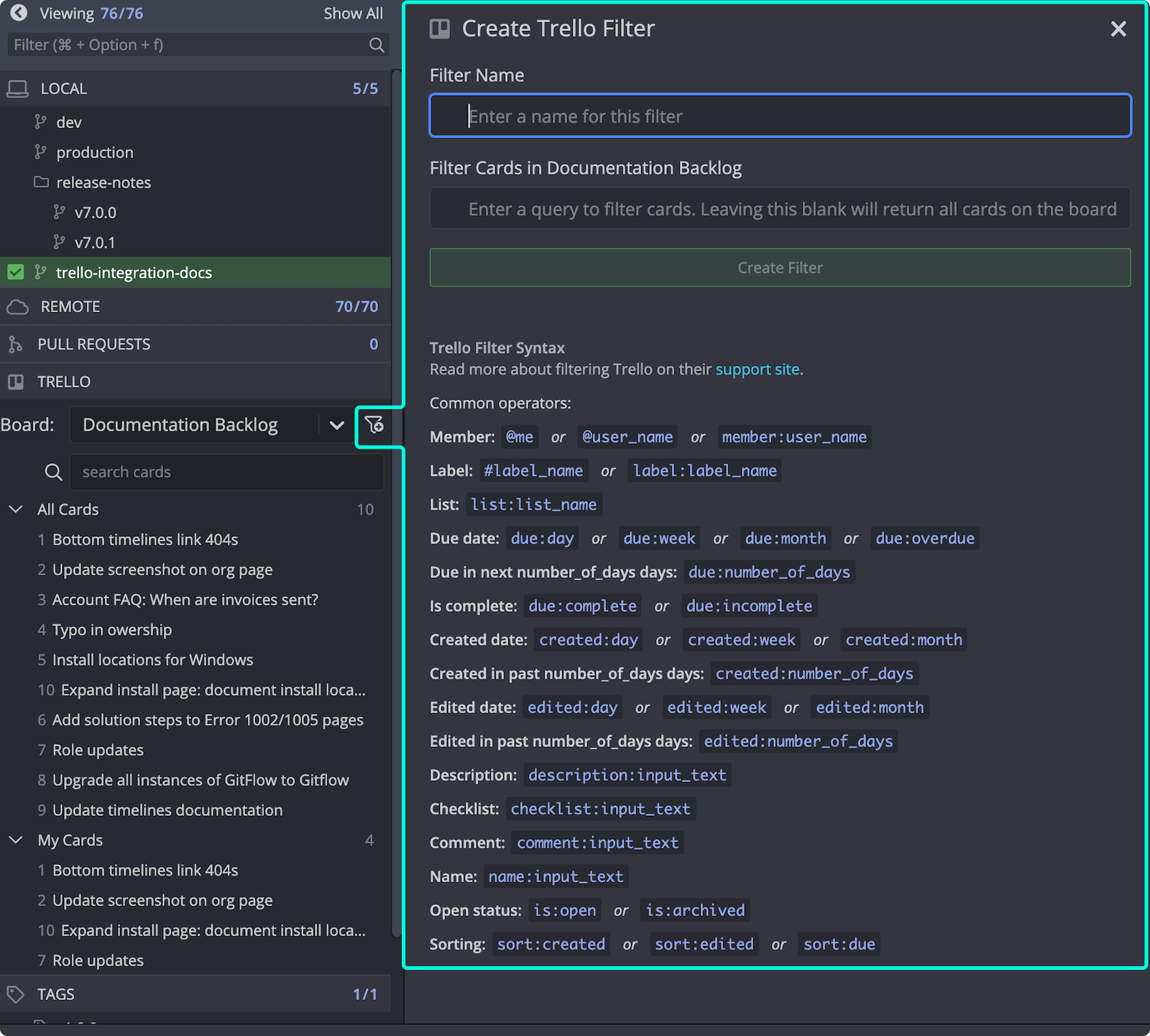 Create Trello filter