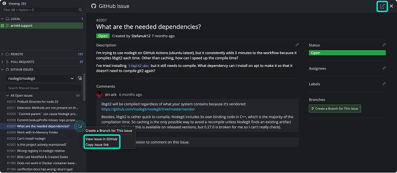 Open GitHub issue in browser